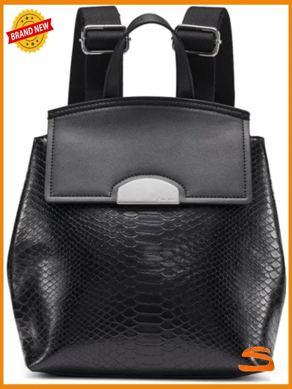 Faux Snake Flap Backpack, Adjustable Straps, 3 Pockets